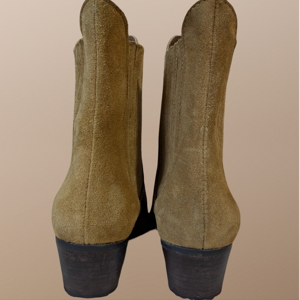Zara Suede Leather Cowboy Ankle Booties Tan/Brown Western Size 8 - Picture 7 of 10